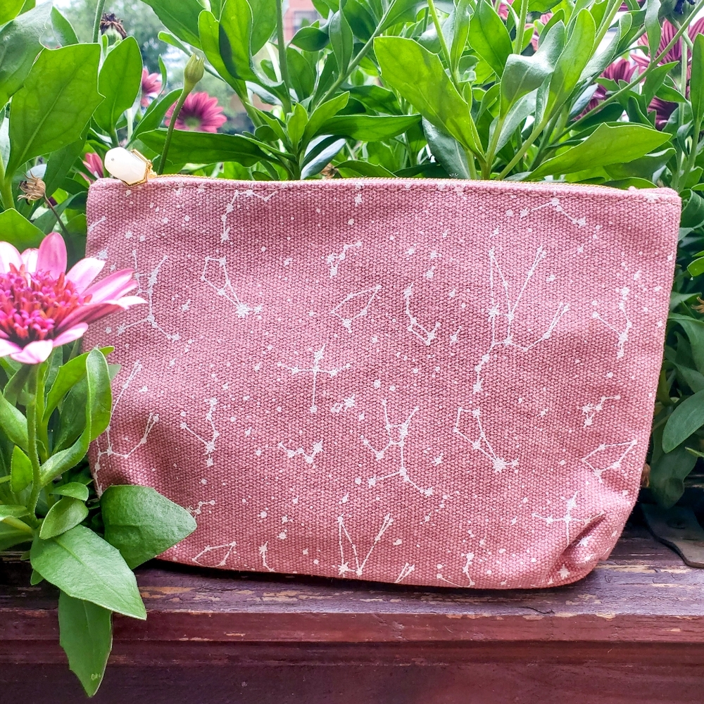 Pink, Astrological, Ipsy Pouch with White Chrystal